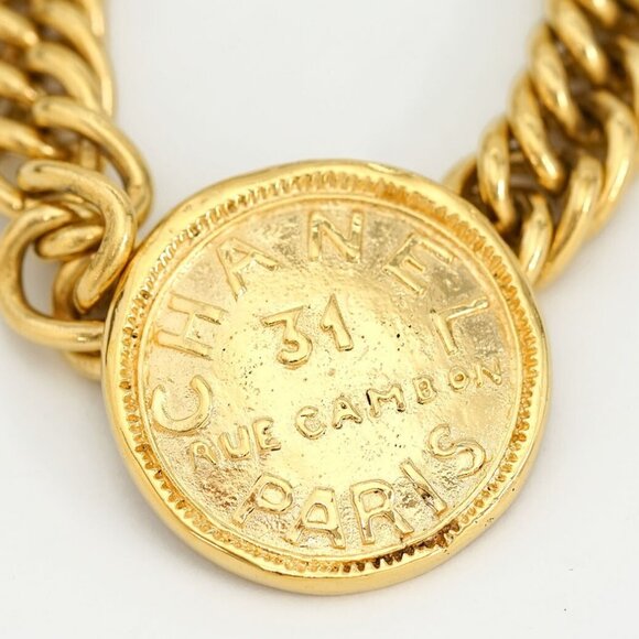 CHANEL 31 RUE CAMBON PARIS Coin Choker Necklace 16" Gold Tone #26244 - Picture 14 of 16